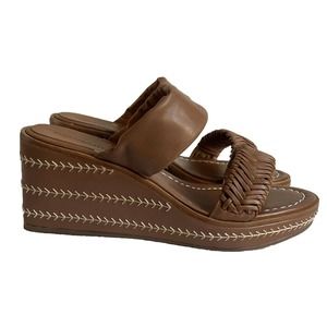 Bernardo Kenzie Stitched Leather Wedge Heel Platform Sandal-Brown-Women 7.5 *NEW
